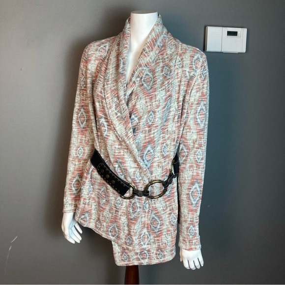 Lucky Brand cardigan women's medium southwestern print red blue grey lightweight - Picture 1 of 14